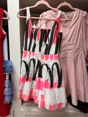 Milly White & Pink Brushstroke Print Sleeveless Dress